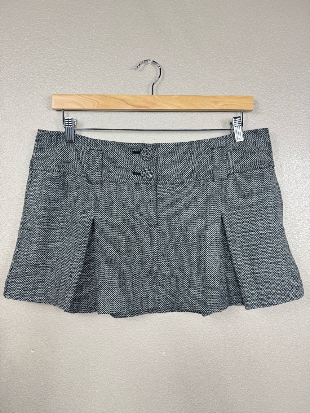 Vtg American Eagle Y2K Herringbone Pleated Micro Mini Skirt Wool Size 12